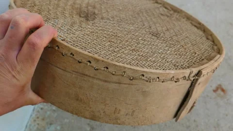 A fine-mesh sieve made of leather, used in Turkey in the past to sift grain. Stock Footage 281496888