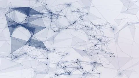 Fine navy-blue lines, connected points, and translucent polygonal planes fo.. Illustrazione stock