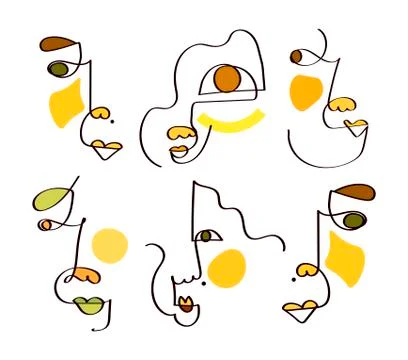 Fine one line drawing abstract two faces. Minimalism art, aesthetic contour Stock Illustration