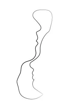 Fine one line drawing abstract two faces. Minimalism art, aesthetic contour Stock Illustration