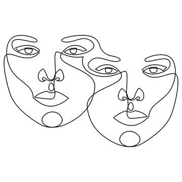 Fine one line drawing abstract two faces. Minimalism art, aesthetic contour. Stock Illustration