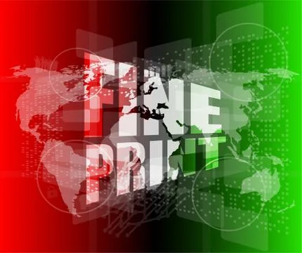 Fine print words on digital touch screen interface Illustrazione stock