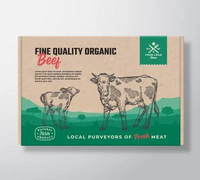 Fine Quality Organic Beef. Vector Meat Packaging Label Design on a Craft Stockillustratie