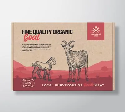 Fine Quality Organic Goat. Vector Meat Packaging Label Design on a Craft Stock-Illustration