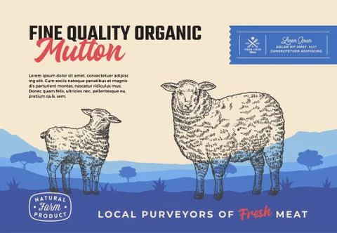 Fine Quality Organic Mutton. Abstract Vector Meat Packaging Design or Label Stock Illustration