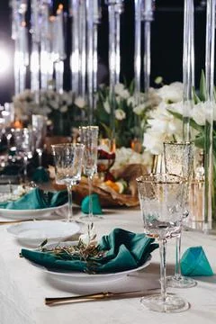 Fine restaurant dinner table place setting Stock Photos