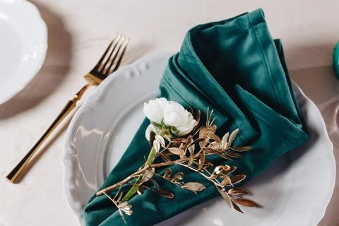 Fine restaurant dinner table place setting Stock Photos