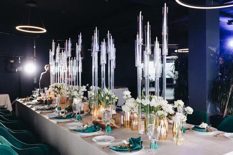 Fine restaurant dinner table place setting Stock Photos
