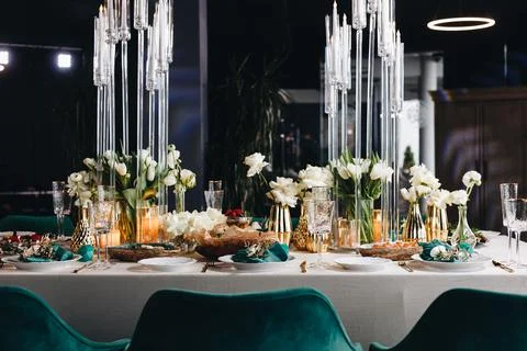 Fine restaurant dinner table place setting Stock Photos