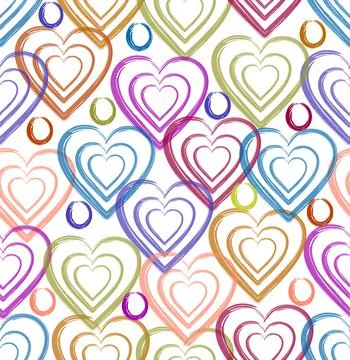 Fine spring pattern of hearts in pastel colors on a white background, watercolor Stock Illustration