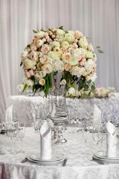 Fine table setting with roses Stock Photos