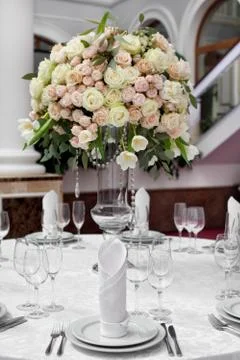 Fine table setting with roses Stock Photos