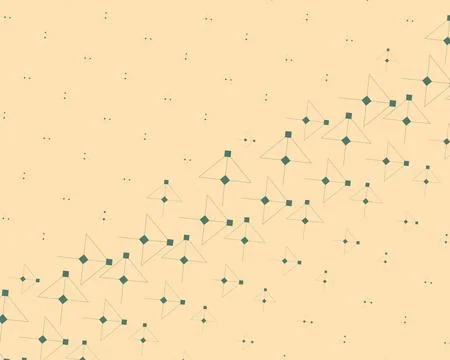 Fine teal lines connect angular nodes across a warm peach background, formi.. Stock Illustration