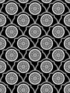 Fine white lace patterns on black background Stock Illustration