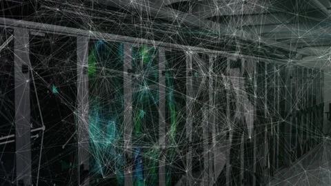 Fine white lines materializing between cabinets, green blue pulses indicating 스톡 동영상 310150398
