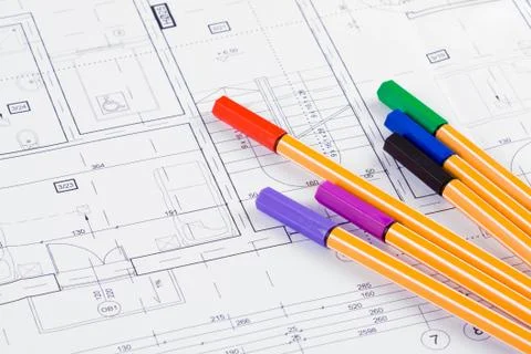 Fineliners on drawing Stock Photos