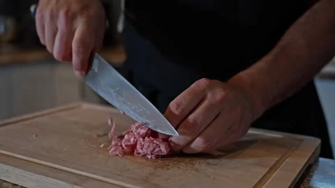 Finely Chopping Bacon for Crispy Bits Video stock 325222898
