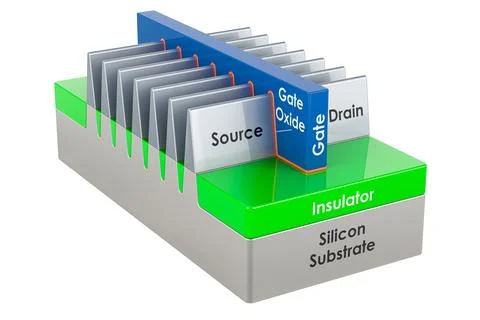 FinFET transistor, structure. 3D rendering Stock Illustration