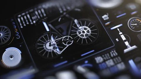 Finger above bicycle component analysis screen Stock Illustration