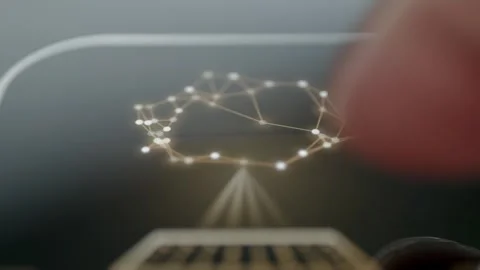 Finger Activating Circular Network Of Glowing Data Nodes 4K Stock Footage 341344898