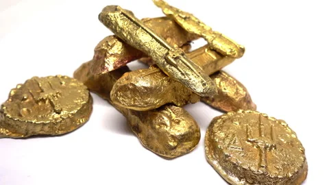 Finger bars and disc ingots of shipwrecked treasure. Stock Footage 331229956