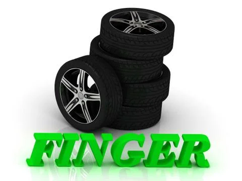FINGER- bright letters and rims mashine black wheels on a white background Stock Illustration