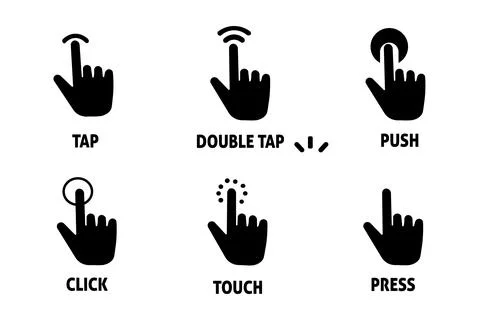 Finger click icon vector set. Touch, press tap, push, hold Stock Illustration