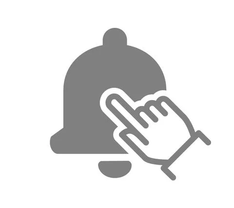 Finger click the notification bell icon. Subscribe button, bell notification Stock Illustration