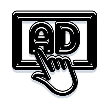 Finger clicking ad text on digital screen Stock Illustration