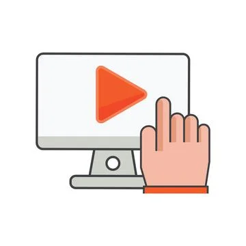 Finger clicking on computer with play icon. Stock Illustration