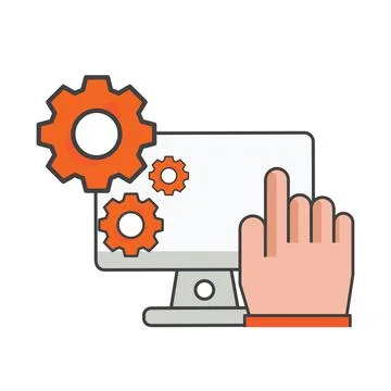 Finger clicking on computer with setting icon. computer setting, maintenance Stock Illustration
