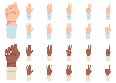 Finger counting. A set of hands with counts on the fingers from one to five v Stock Illustration
