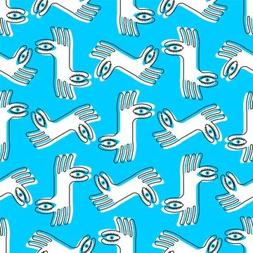 Finger eye Pattern seamless. binoculars hand gesture Background. Vector textu Stock Illustration