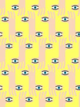 Finger eye Pattern seamless. binoculars hand gesture Background. Vector textu Stock Illustration