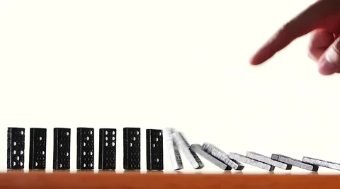 Finger falling dominoes, slow motion Stock Footage 53046583
