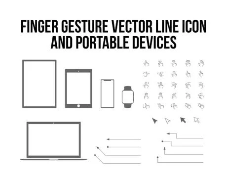 Finger gesture touch, mobile, tablet, laptop, computer icon set Stock Illustration