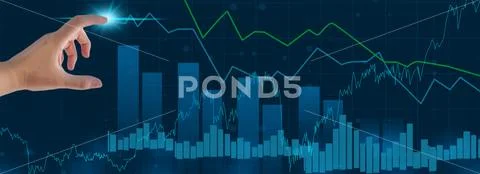 Finger hand analyzing graph for trade stock market on the screen PSD Template