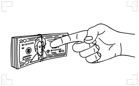 Finger of hand points to stack of money. Business, wealthy, payment, trading Stock Illustration