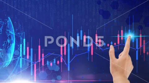 Finger hand writing analyze graph for trade stock market on the screen PSD Template