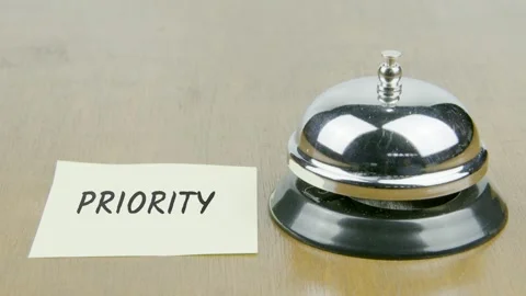 Finger Index Ringing Bell with Priority Text or Word on Yellow Note Paper Stock Footage 300873649