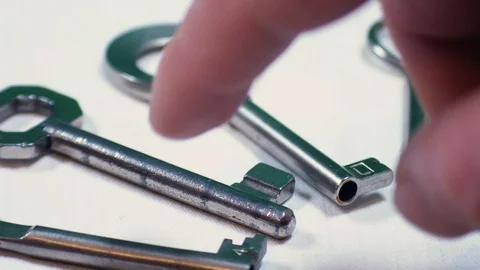Finger indicates keys in a bunch of keys, footage to represent situations of Video stock 101590806