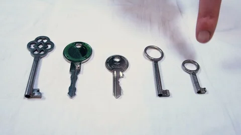 Finger indicates keys in a bunch of keys, footage to represent situations of Stock Footage 101644545
