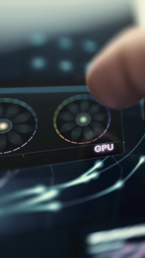 Finger Inspecting GPU Fan Telemetry Close-Up 4K Stock Footage 341335855