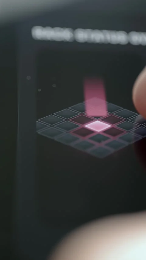 Finger Interacting With A Glowing Holographic Mobile Dashboard Tile 4K Stock Footage 341858859