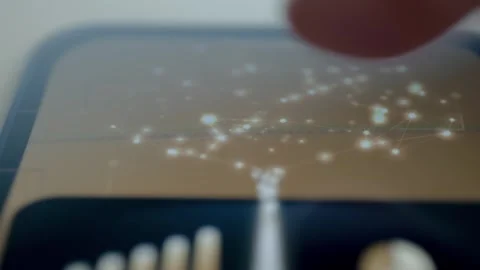 Finger Interacting With Golden Neural Network And Business Bars 4K Stock Footage 341344803