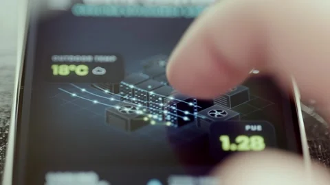 Finger Interacting With Three-Dimensional Cooling Map And PUE Value 4K Vídeo Stock 341358402