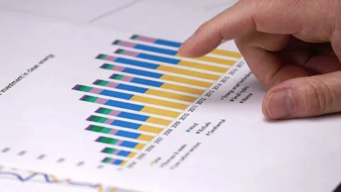 Finger looking at a business graphs on the table Stock Footage 146705432