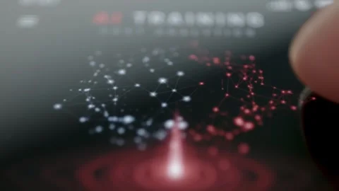 Finger Manipulating Connected Neural Nodes Above Red Platform 4K Stock Footage 341345073