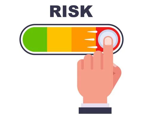 The finger moved the lever to the maximum. the red zone of risky transactions. Stock Illustration