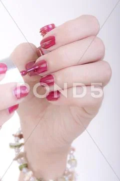 Finger nail hand polish red styling painting Stock Photos
